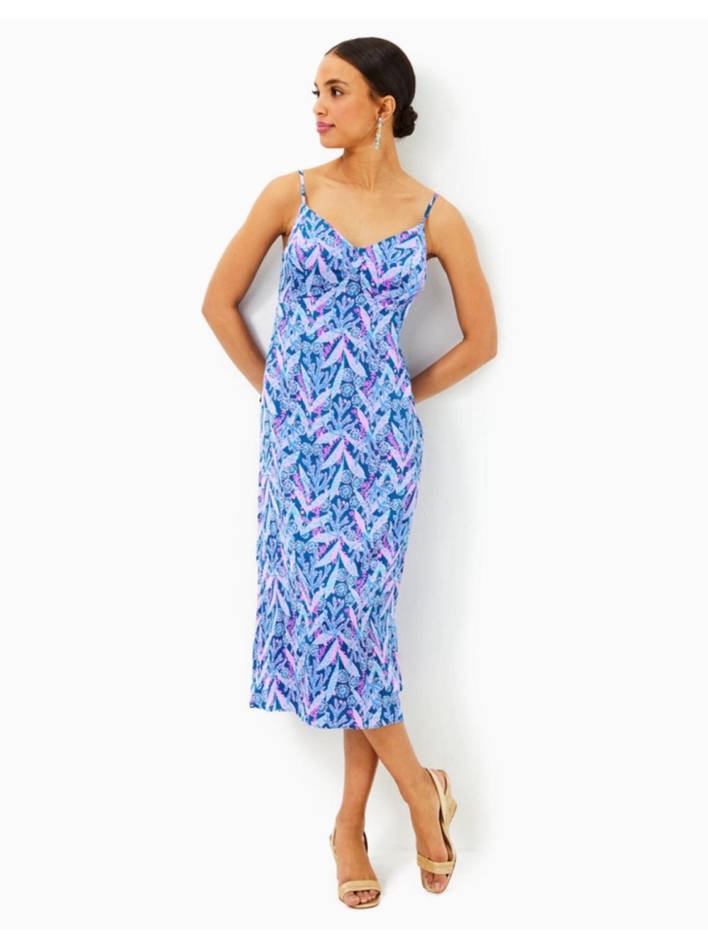 Lilly Pulitzer Blue & Pink Printed Midi Slip Dress